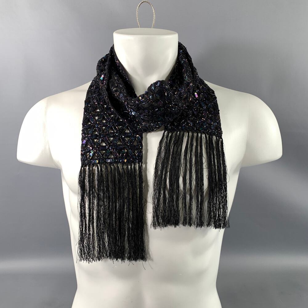 DRIES VAN NOTEN Black Purple Iridescent Silk Sequined Scarves